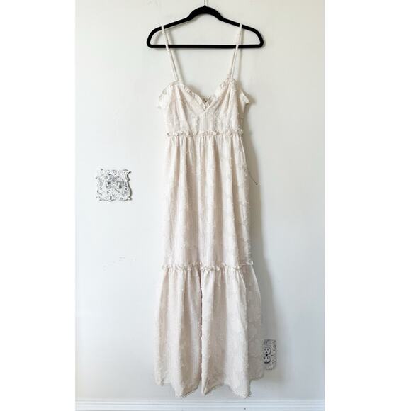 New Lulu’s Cream Charm and Charisma Floral Burnout Tiered Midi Dress XS - Picture 5 of 11